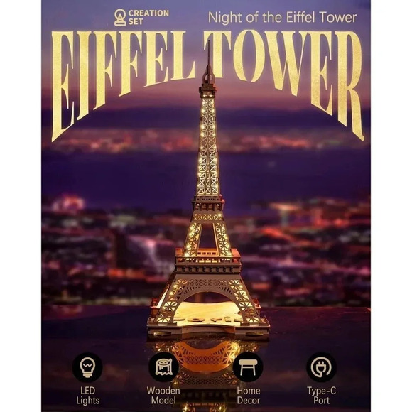 Puzzle for Adults Model Building Kit with LED Light Wooden Eiffel Tower - Picture 2 of 9